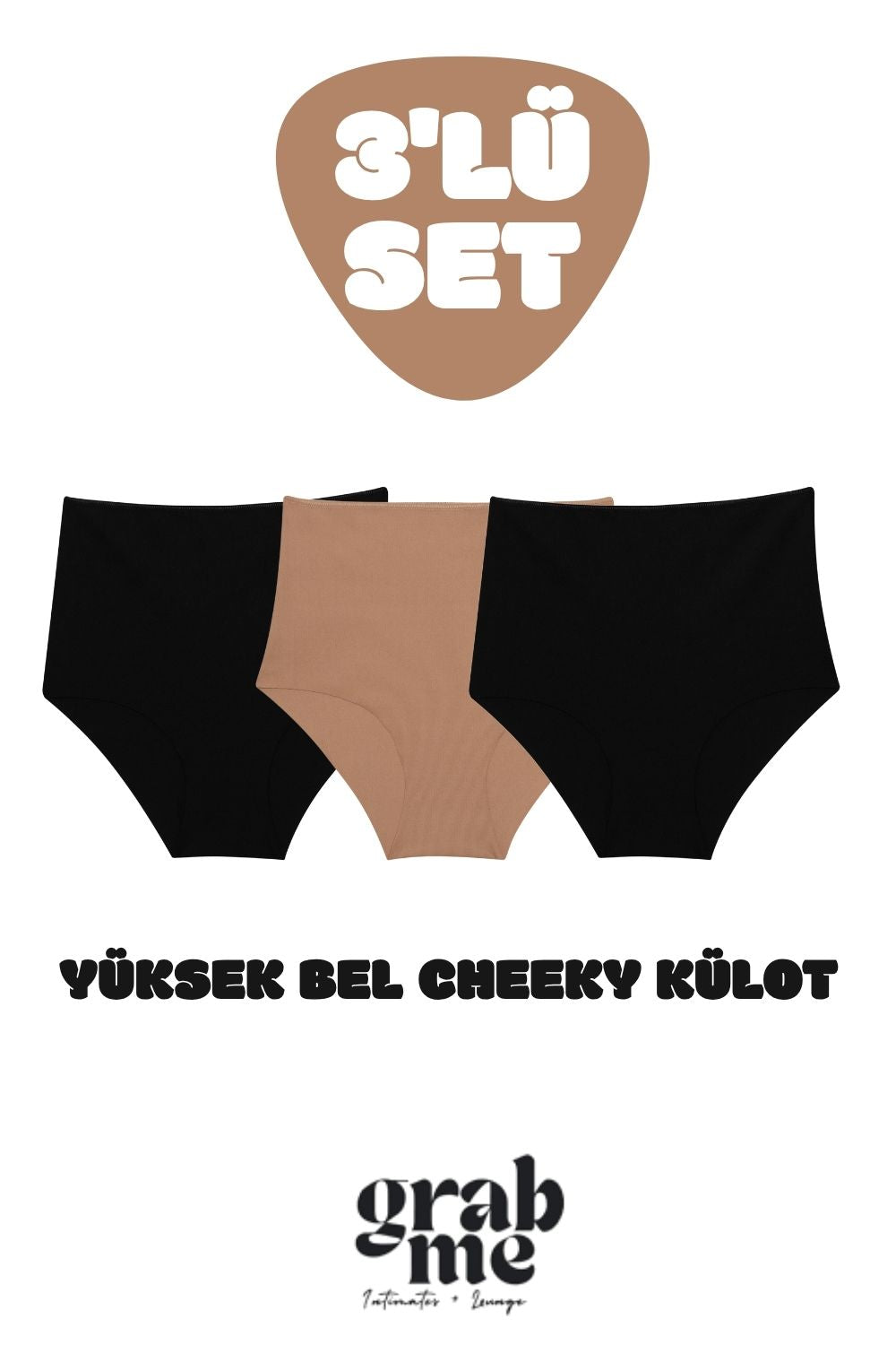 Lazer Kesim Yüksek Bel Cheeky Külot - 3'lü Set