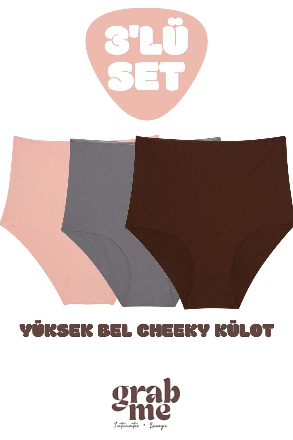 Lazer Kesim Yüksek Bel Cheeky Külot - 3'lü Set