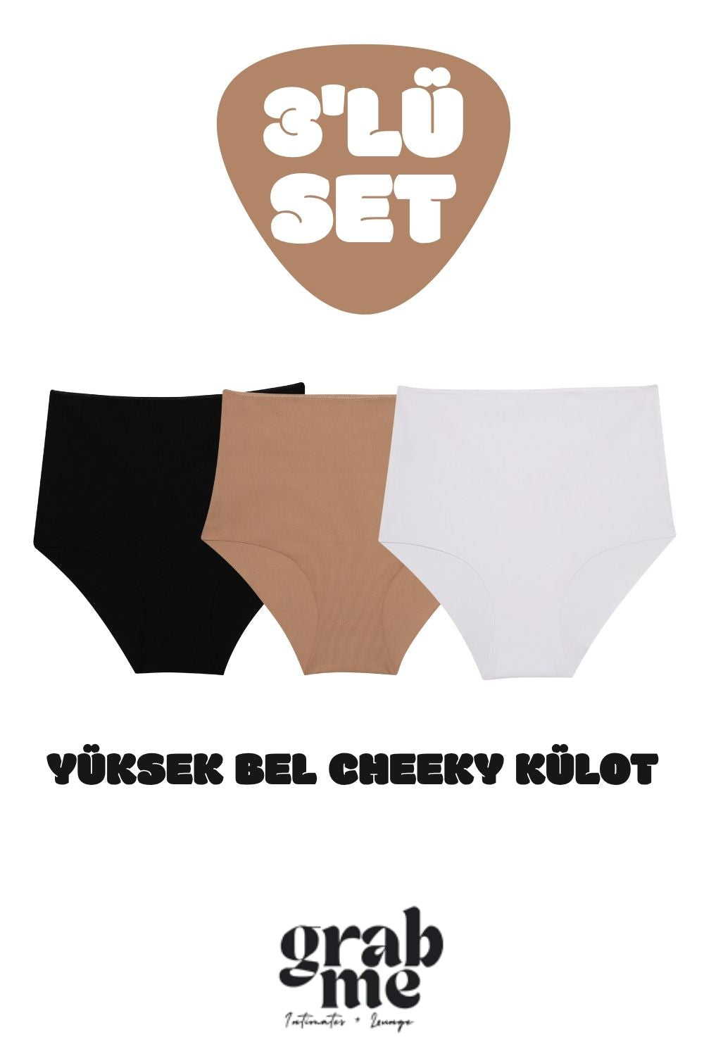 Lazer Kesim Yüksek Bel Cheeky Külot - 3'lü Set